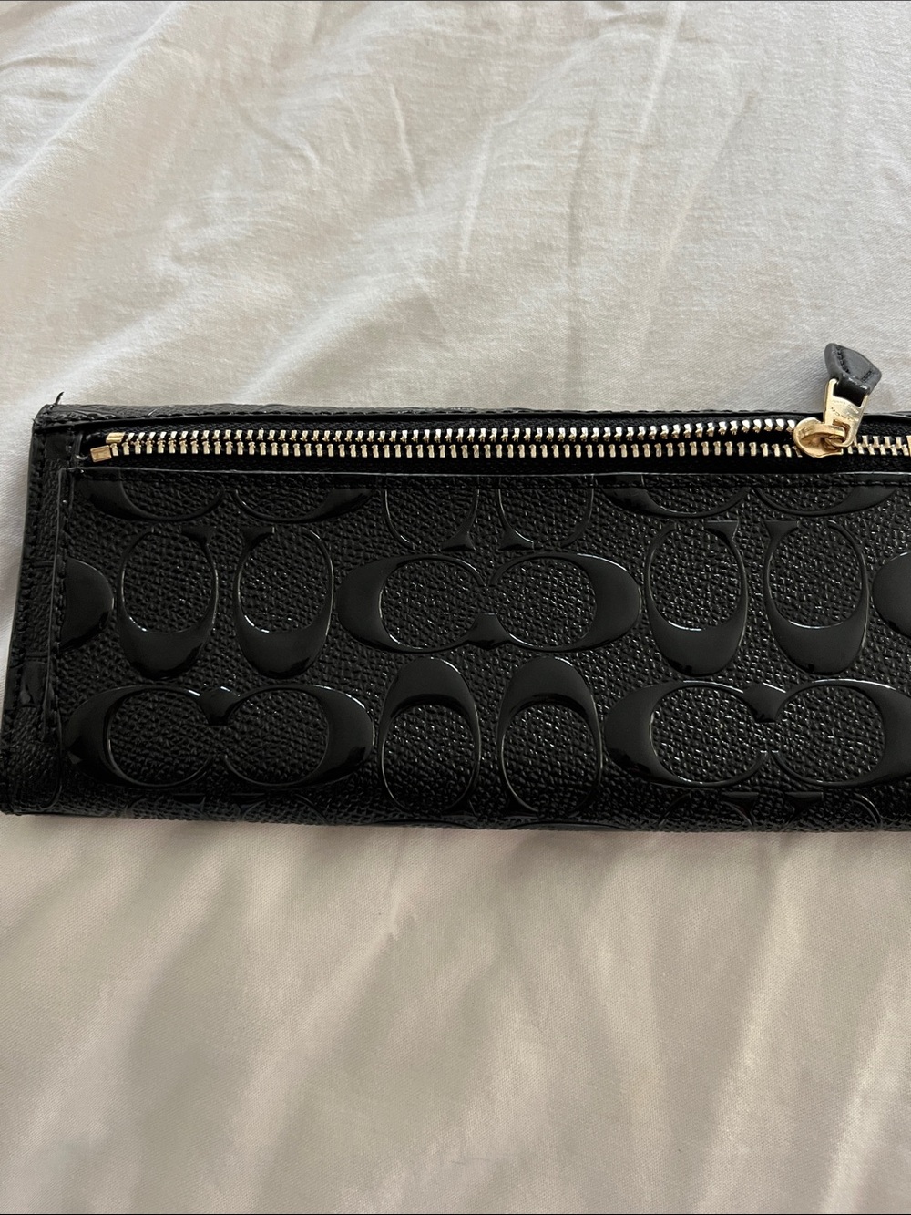 Coach Black Patent Signature Continental Wallet with Gold Logo - Picture 2 of 3